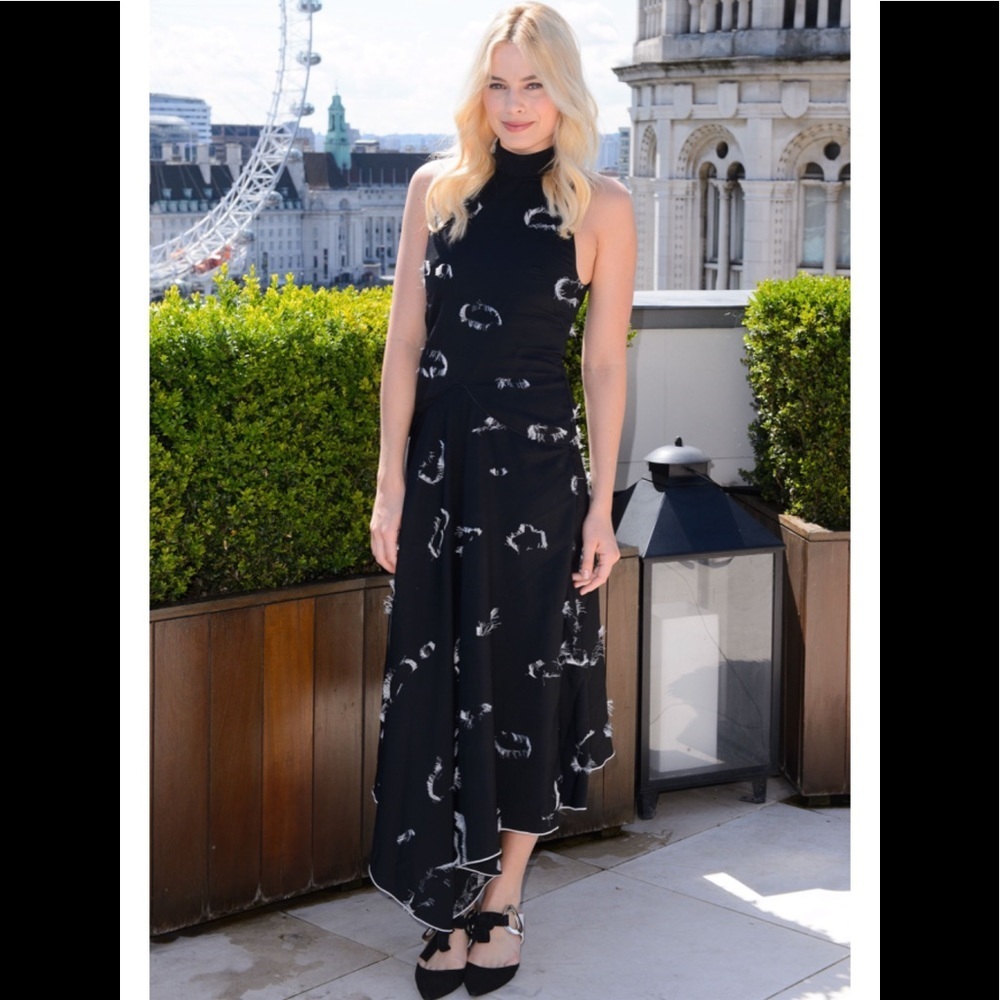 PROENZA SCHOULER black + white fringe halter dress